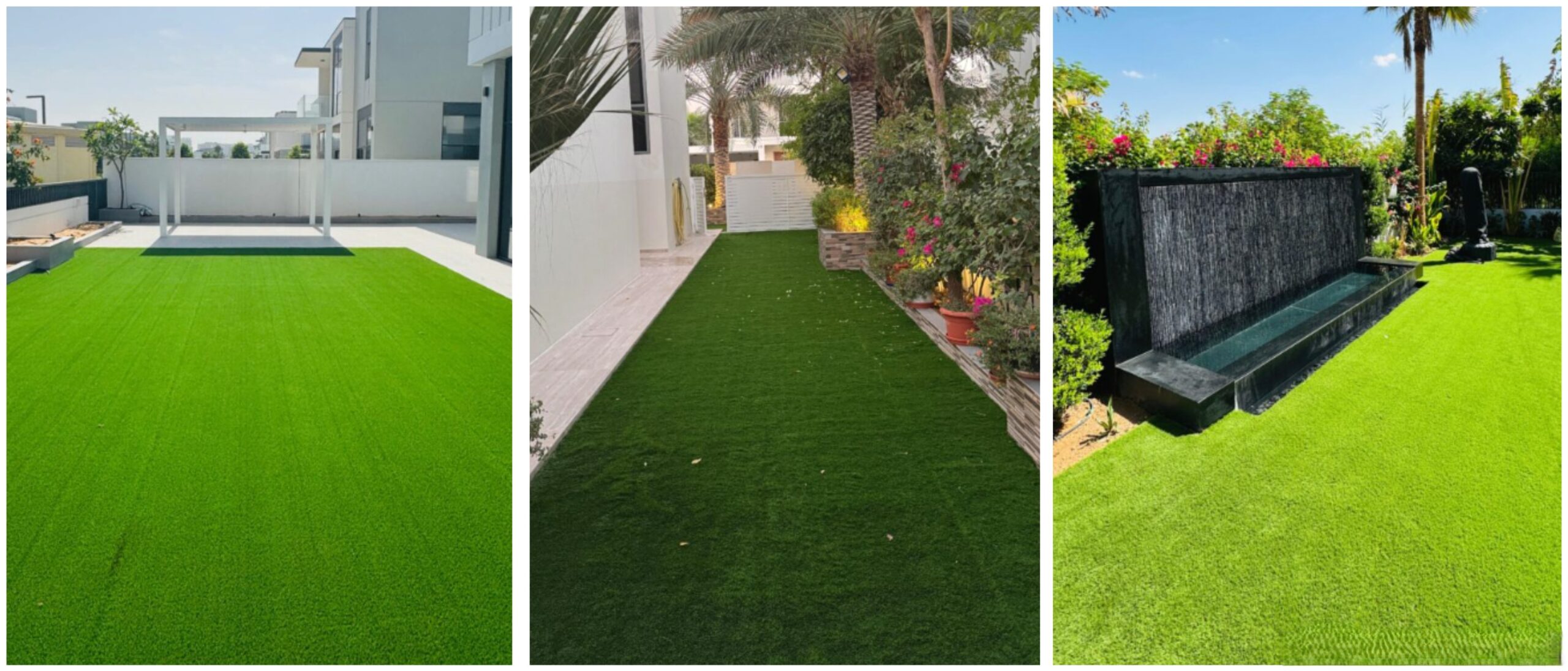 Three different lawn areas maintained by smoker box Dubai